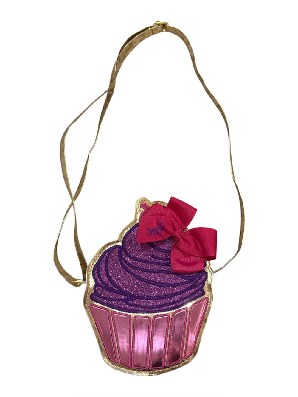 JoJo Siwa Purple Glitter & Hot Pink Cupcake Crossbody with Gold Strap